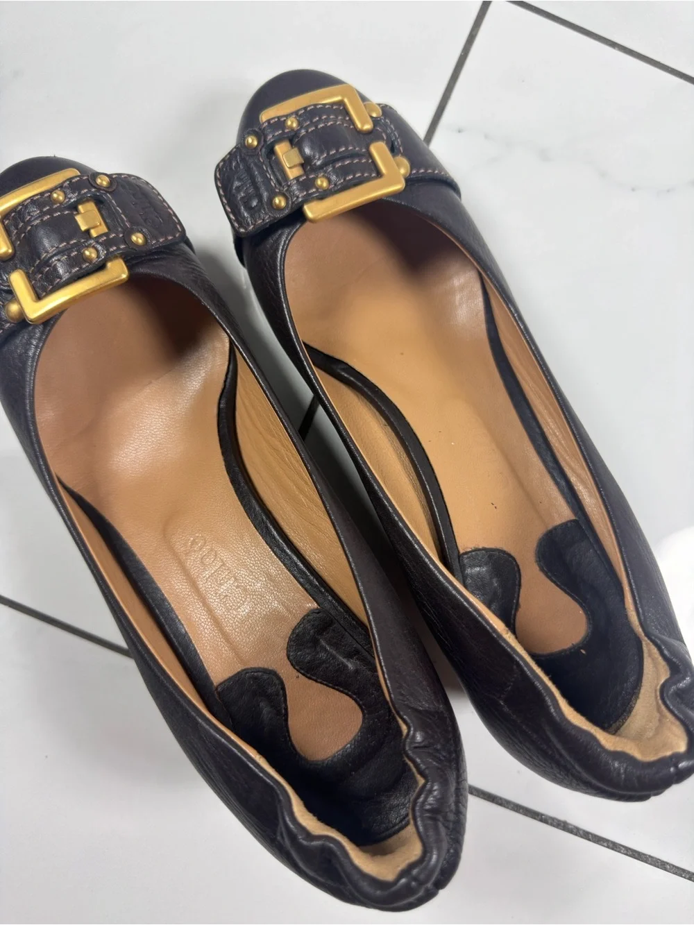 Vintage Chloe Paddington Buckle Dark Brown Leather Wedges Heels